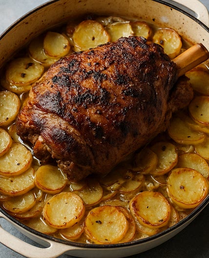 slow-roast shoulder of lamb boulangère