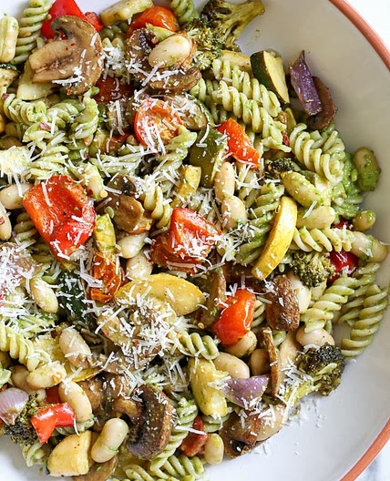 Balsamic Roasted Veggie and White Bean Pasta