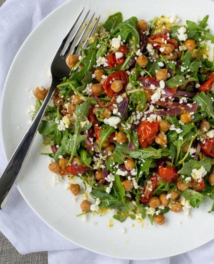 Roasted Chickpea & Tomato Salad with Arugula & Feta