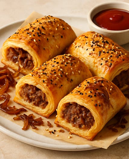 Caramelised Onion & Beef Sausage Rolls