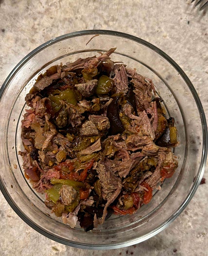 Lean beef with baked vegetables.