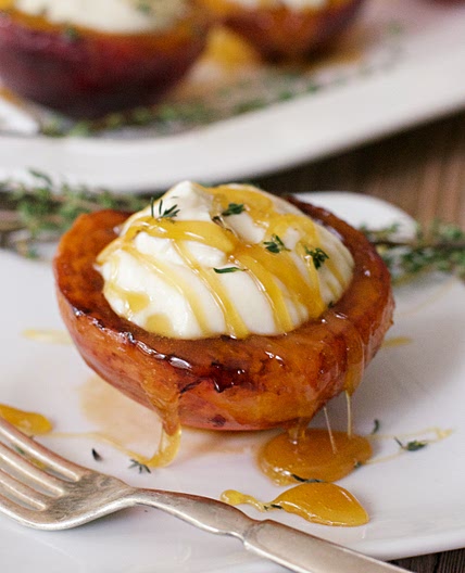 Pan Fried Peaches with Mascarpone