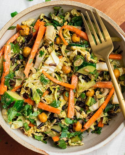 Asian Chickpea Cabbage Salad with Spicy Cashew Dressing