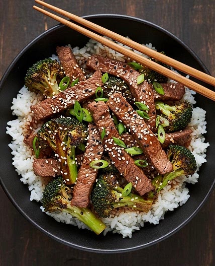 Mongolian Beef with Rice & Broccoli