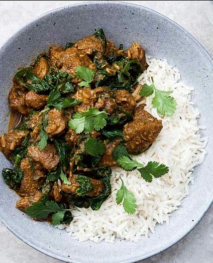 Lamb Saag with Rice & Chutney