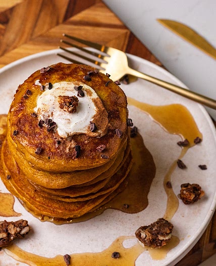 Pumpkin Cottage Cheese Oatmeal Pancakes