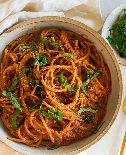 CREAMY SILKEN TOFU TOMATO PASTA SAUCE (VEGAN AND HIGH PROTEIN)