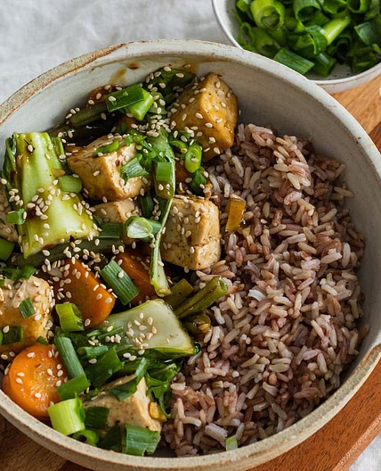 vegan sticky teriyaki tofu stir fry