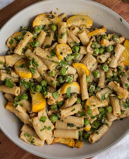 Vegan Lemon Tahini Pasta with Peas and Zucchini