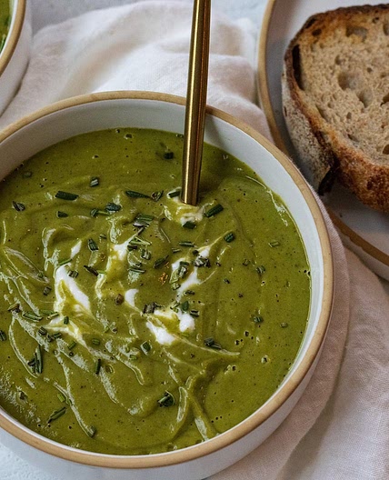 Japanese Sweet Potato Soup with spinach and rosemary