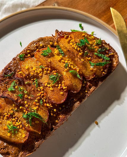 Air Fryer Peach Honey Toast with Almond Butter