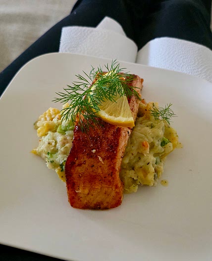 Gebakken zalm met groentenpuree