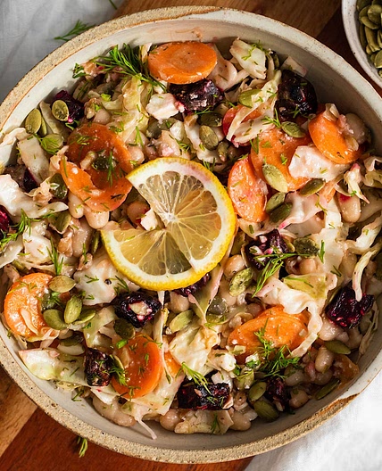 Crunchy Mediterranean Cabbage White Bean Salad
