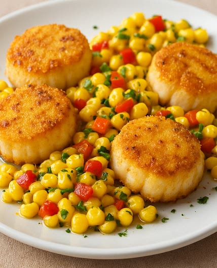 Cornmeal-Crusted Scallops with Corn Relish