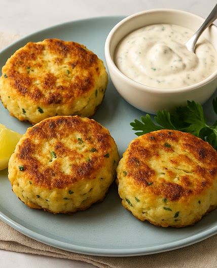 Mashed Potato-Crabcakes with Sour Cream Remoulade