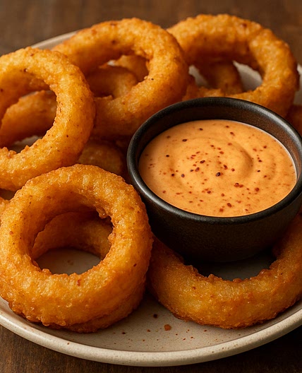Thick Cut O Rings and Spicy Dipping Sauce