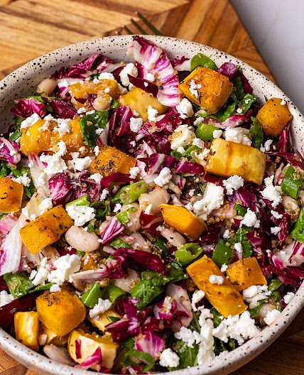 Arugula Fall Harvest Salad with Crispy Quinoa