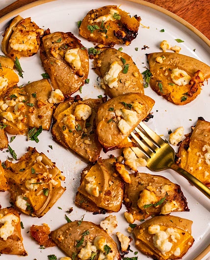 Crispy Baked Smashed Honey Feta Butternut Squash