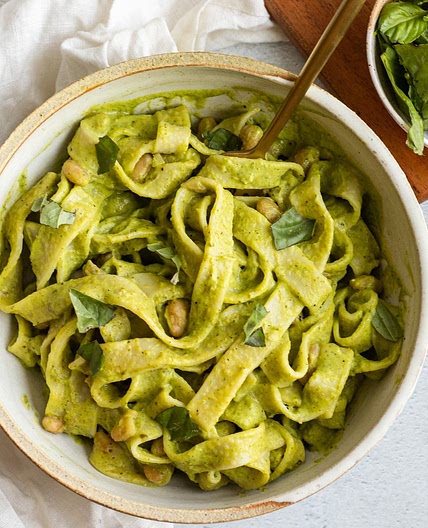 Creamy Vegan Zucchini Pasta with Lemon and Basil