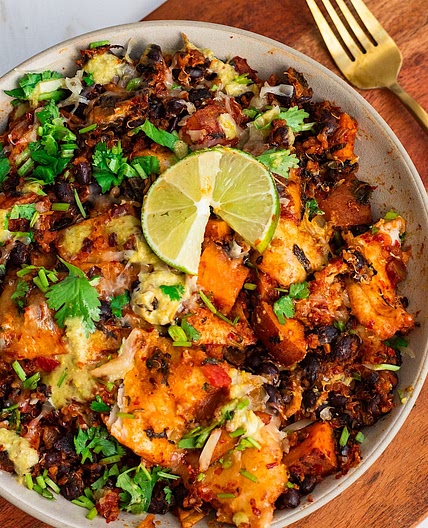 One Pan Sweet Potato Black Bean Enchilada Skillet