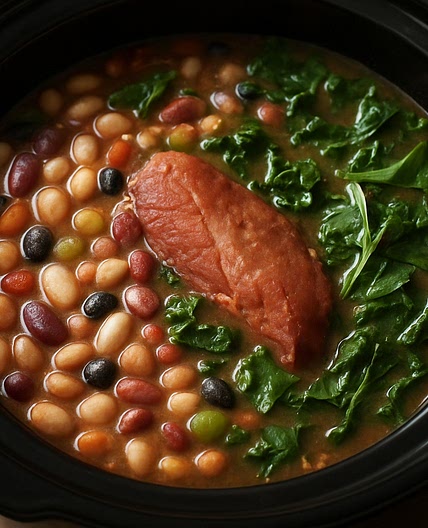 Crockpot 15 Bean Soup with Smoked Turkey & Greens