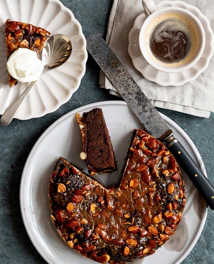Swedish Gooey Chocolate Cake with Coffee Almond Tosca