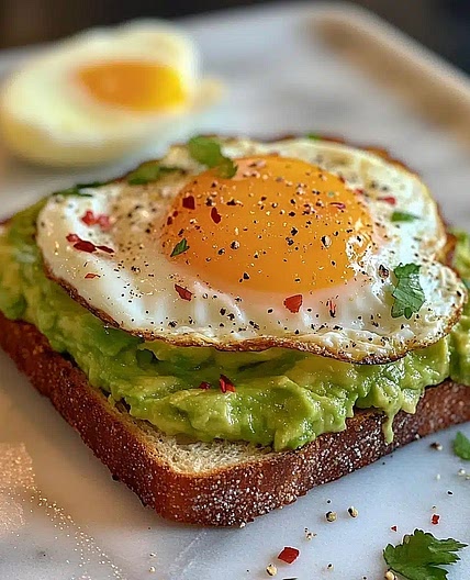 Avocado cream cheese toast with eggs
