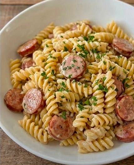 Creamy Garlic Smoked Sausage Rotini Pasta