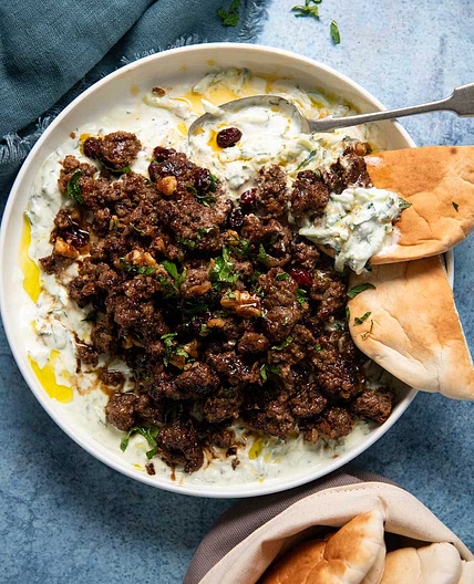 Smashed Beef Koftas with Yogurt Sauce