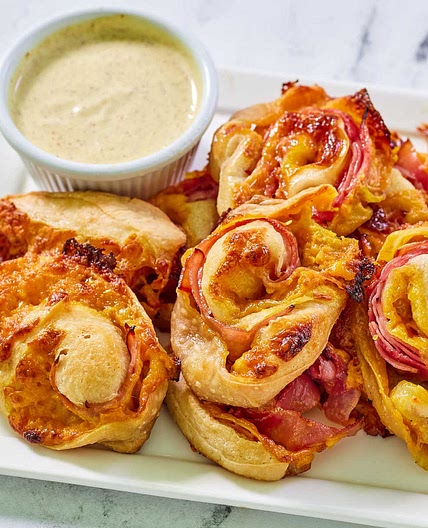 Ham and Cheese Rolls with Honey Mustard Dipping Sauce