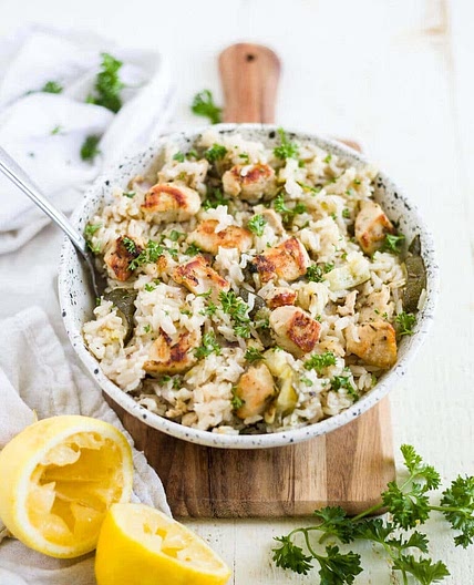 Mediterranean Greek Chicken & Rice Bowls with Fresh Greek Salad and Dairy-Free Tzatziki