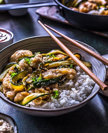Ginger-Soy Chicken and Zucchini Rice Bowl