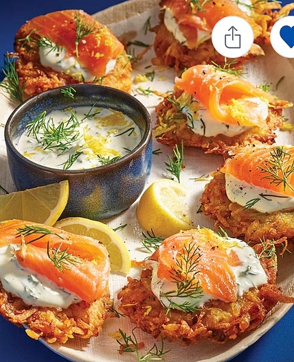 Deluxe smoked salmon latkes with dill crème fraîche