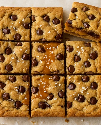 Salted Caramel Chocolate Chip Cookie Bars