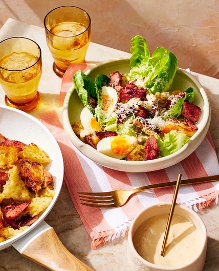 Crispy ham Caesar salad