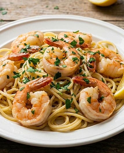 Spaghetti with Lemon Butter Shrimp 🍋🍤