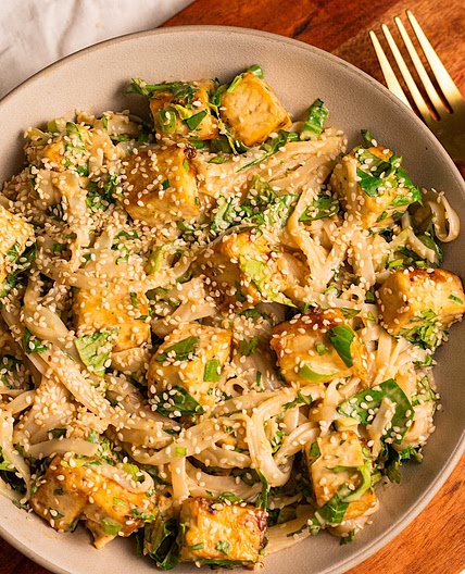 Vegan Tahini Peanut Noodles with Tofu