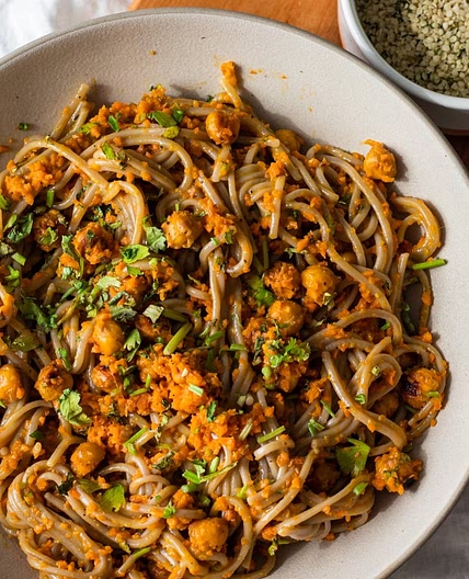 Ginger Miso Soba Noodles with Crispy Chickpeas (vegan)