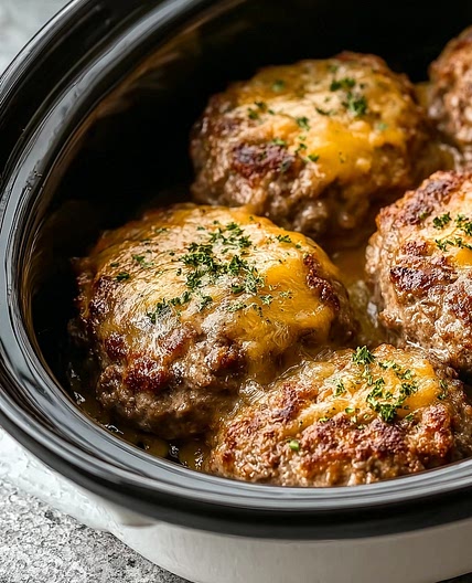 Slow Cooker Creamy Ranch Cheddar Beef Patties