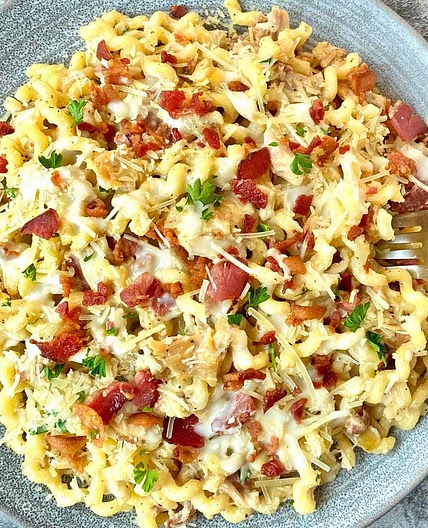 Garlic Chicken Parmesan Pasta with Bacon