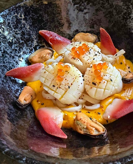 Udon with Carrot–Miso Butter Sauce & Shellfish