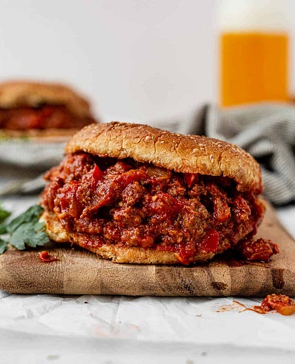 Healthy Sloppy Joe Stuffed Sweet Potatoes with Rainbow Slaw