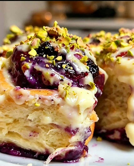 Blueberry & Sumac Country Rolls with Vanilla Sauce