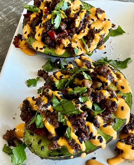 Chili Sesame Beef Stuffed Avocados