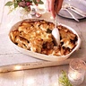 Baked pork, almond and marsala stuffing with bread sauce topping