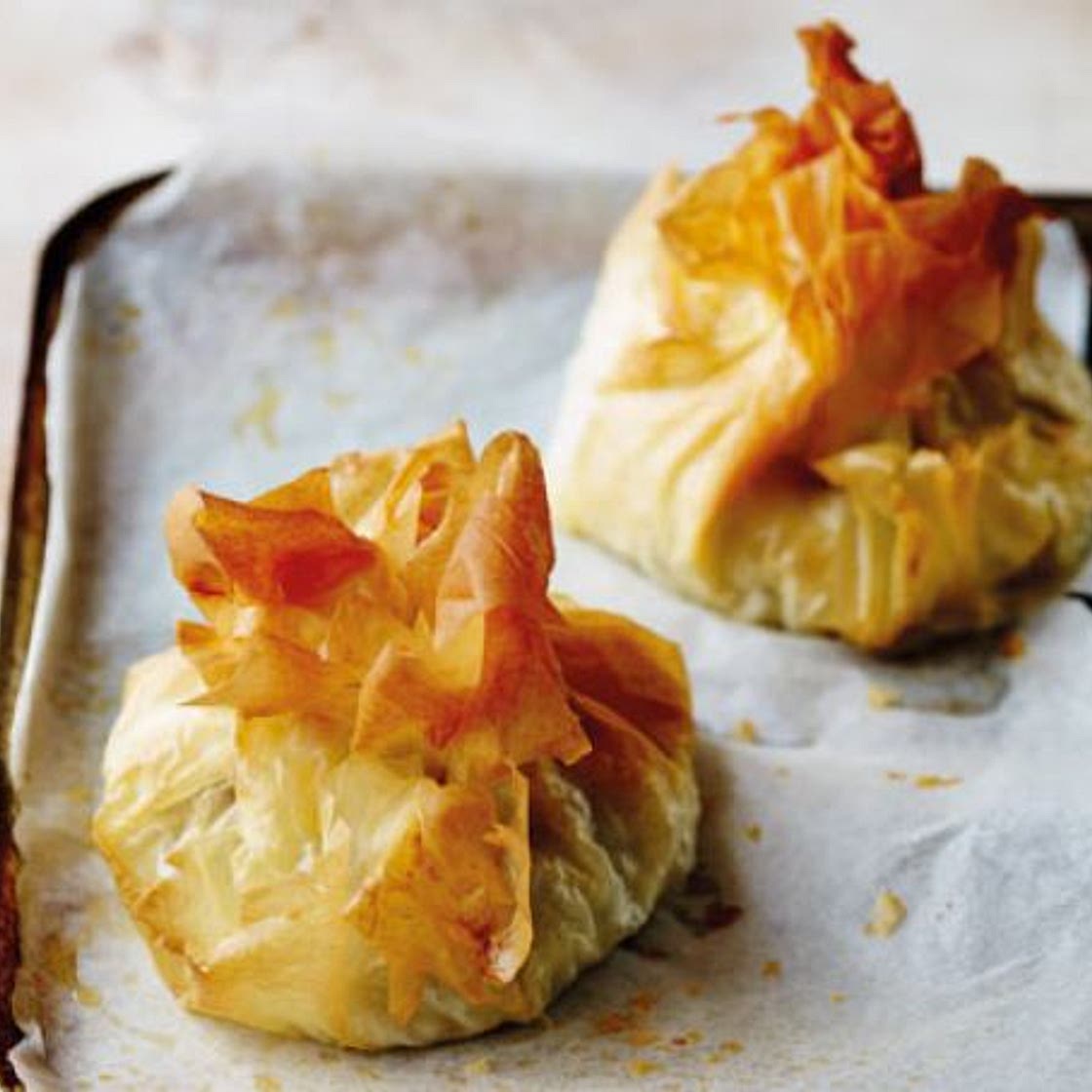 Chicken, mozzarella & pesto filo parcels