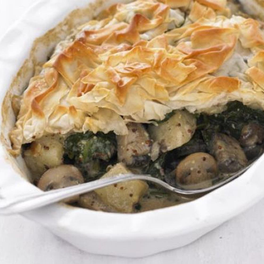 Mushroom, spinach & potato pie