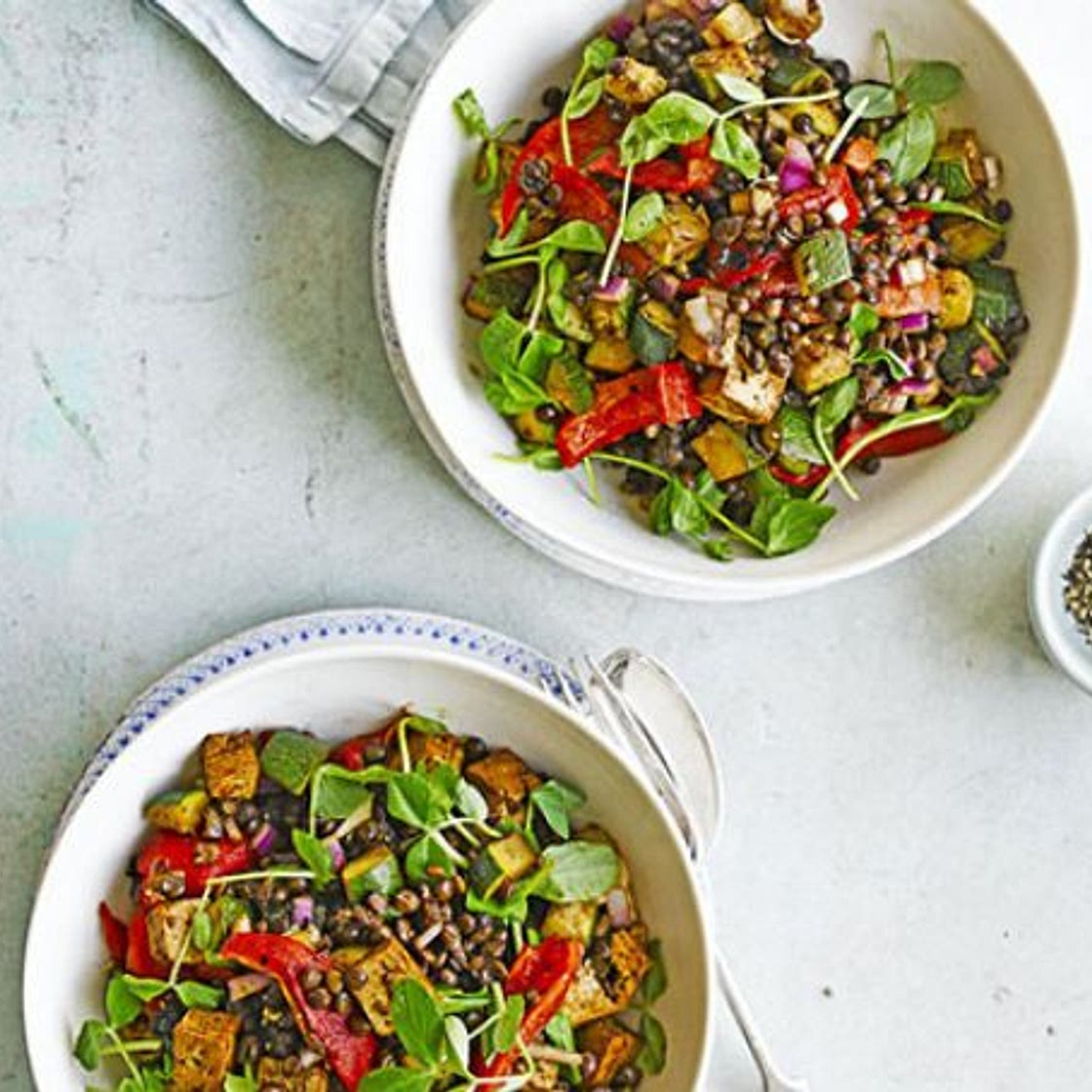 Puy lentils with smoked tofu