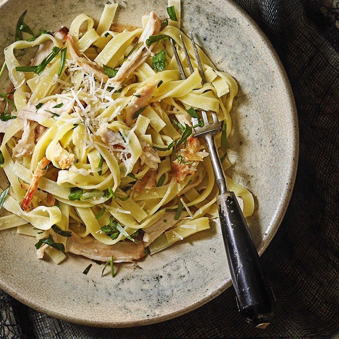 Tarragon and lemon roast chicken tagliatelle