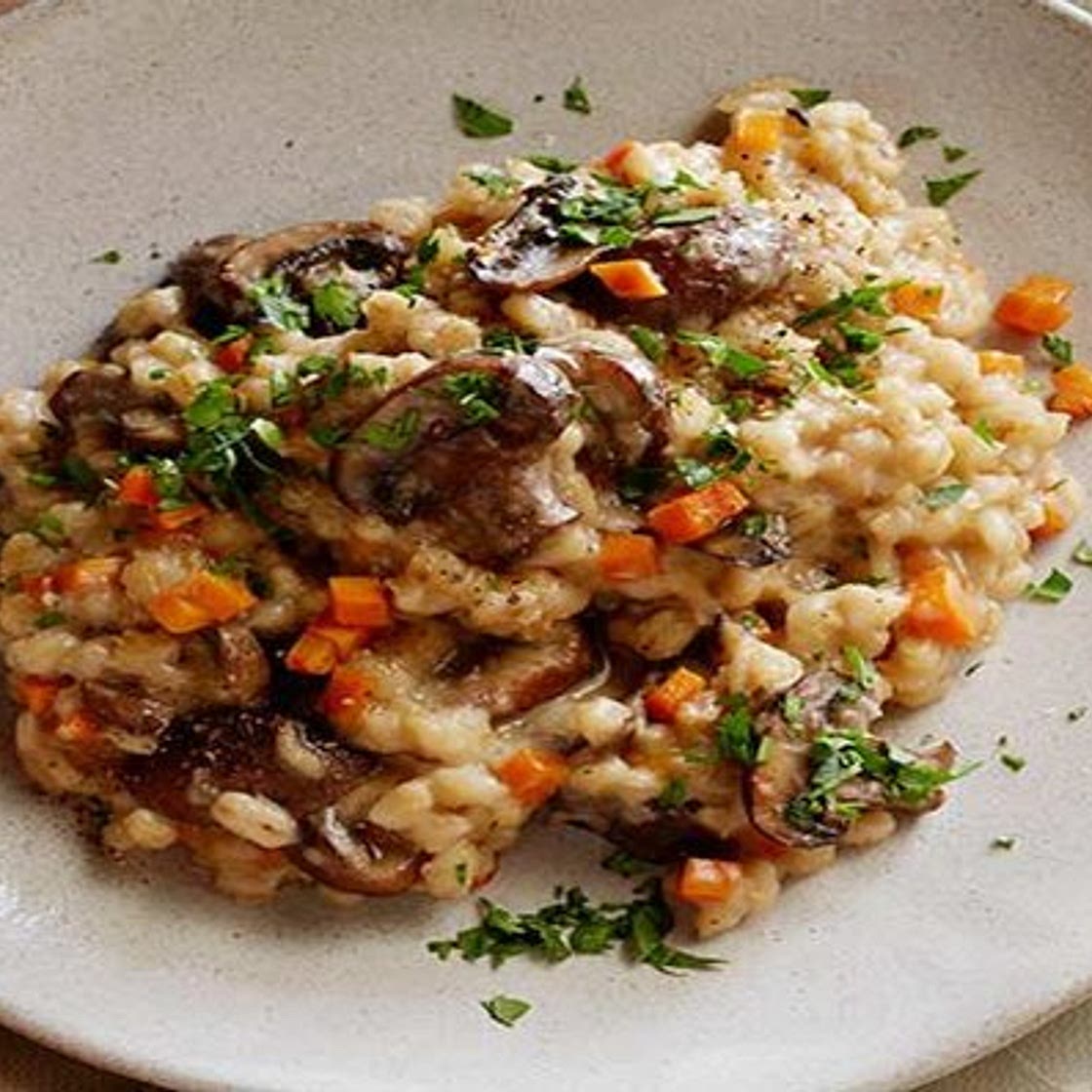 Slow Cooker Mushroom Barley Risotto